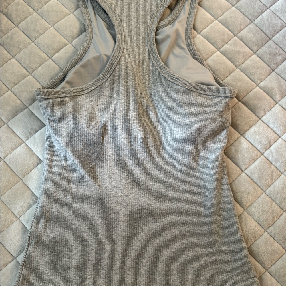 ALO Yoga Heather Gray Ribbed Racerback Tank - Picture 2 of 4